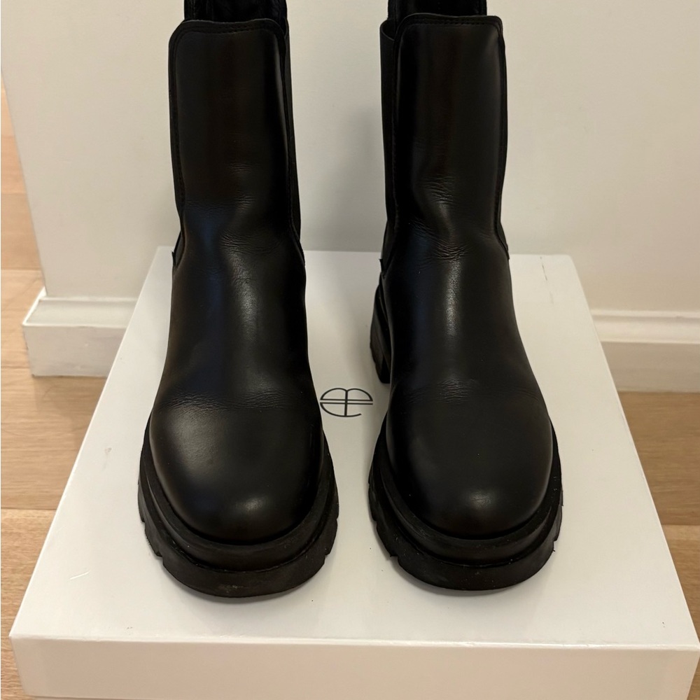Anine Bing Justine Black Leather Lug Boots
